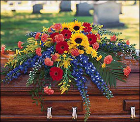Vibrant Summer Casket Spray from Forever Flowers, flower delivery in St. Thomas, VI