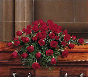 Blooming Red Roses Casket Spray from Forever Flowers, flower delivery in St. Thomas, VI