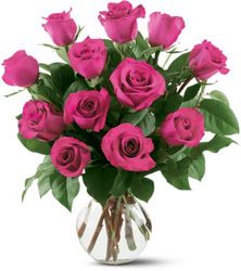 12 Hot Pink Roses from Forever Flowers, flower delivery in St. Thomas, VI